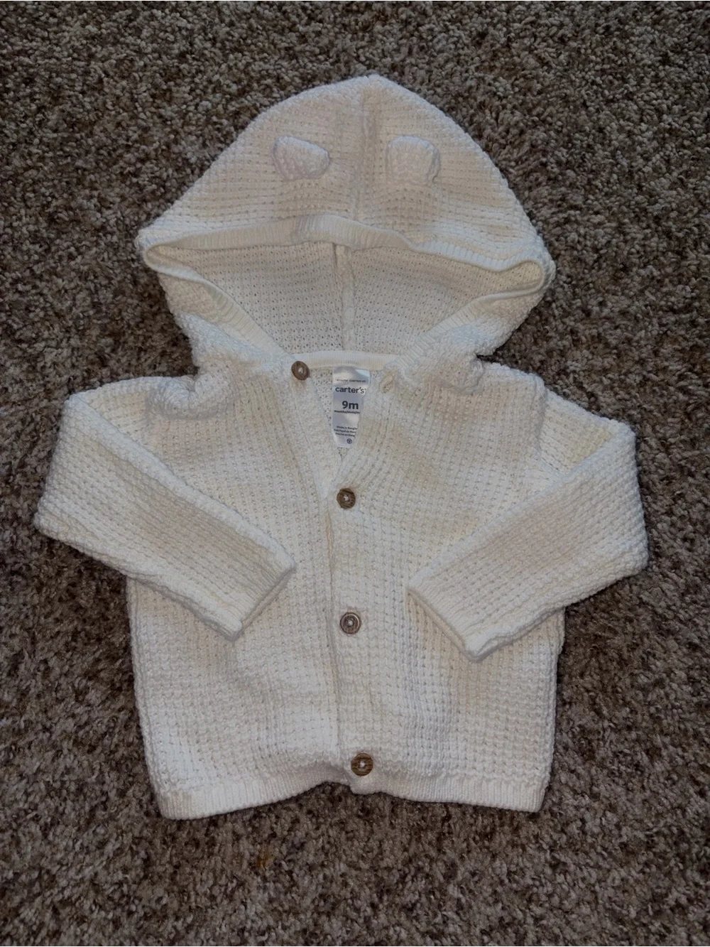 Carter's Cream Hooded Knit Cardigan with Ears